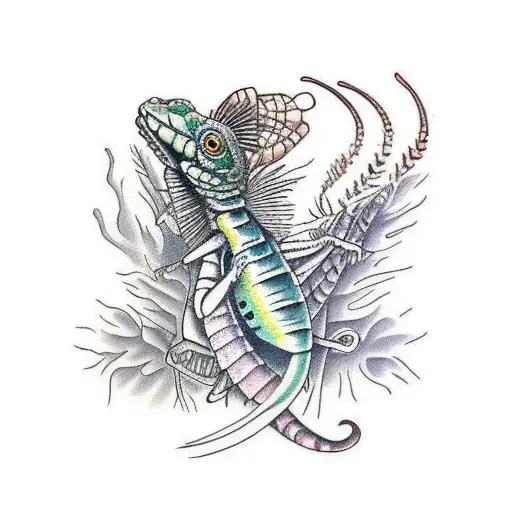 an iguana and a mantis shrimp together tattoo design idea