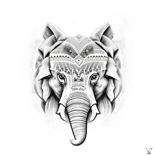 Elephant, wolf, horse, owl tattoo design idea