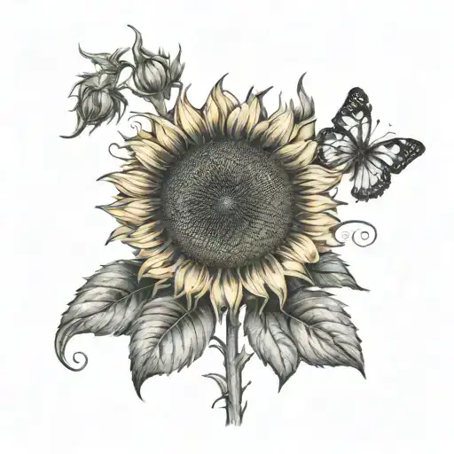 sunflower with the names Waylon, Emberlyn, Wyatt, and Ashlyn  tattoo design idea