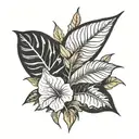 Caladium, Monstera, Peace Lily, Dracaena trifacial, Inchplant, Pothos, plant tattoo sleeve tattoo design idea