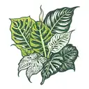Caladium, Monstera, Peace Lily, Dracaena trifacial, Inchplant, Pothos, plant tattoo sleeve tattoo design idea