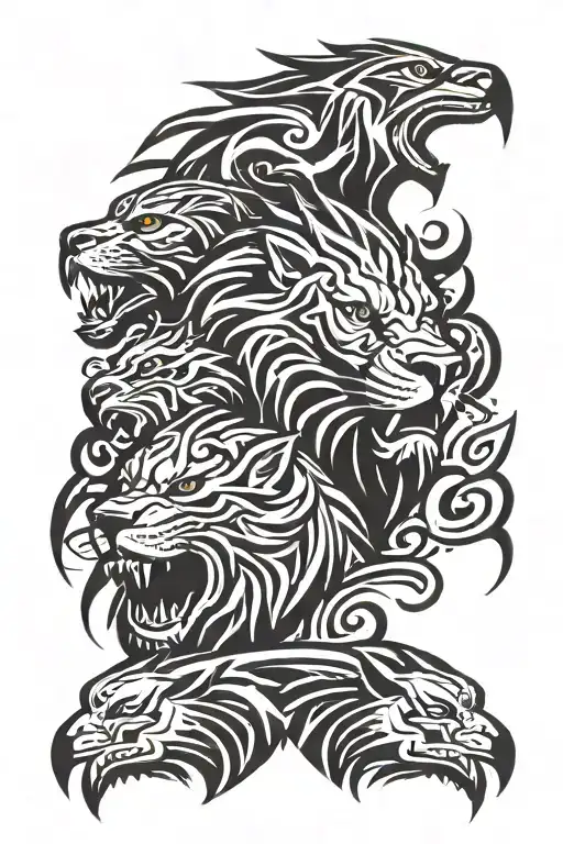 Eagle, lion and wolf head tattoo design idea