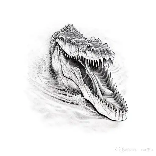 crocodile skeleton swimming  tattoo design idea