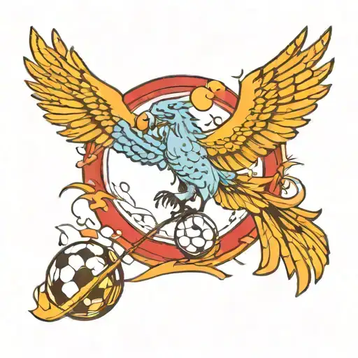 A whimsical tattoo of a Liver bird playing golf with a soccer ball, embodying the client's dual passions for Liverpool FC and golf in a playful and creative way tattoo design idea