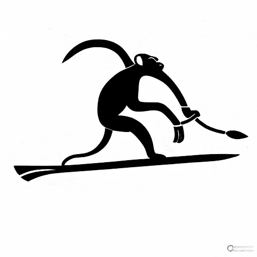 a monkey riding a wakeboard, with both arms extended on the handle tattoo design idea