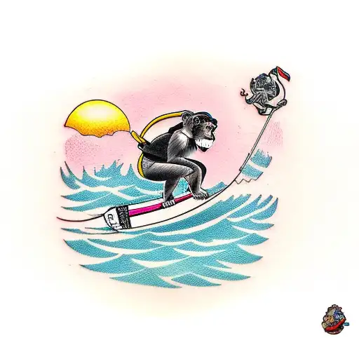 a monkey riding a wakeboard tattoo design idea