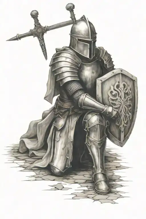 knight kneeling tattoo design idea