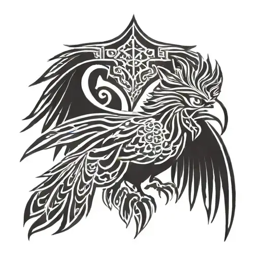 Combine the Liverbird and a Supereagle in a tribal style design tattoo design idea