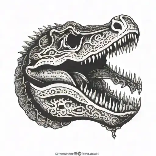 A blackwork tattoo of an alligator skull with intricate details tattoo design idea