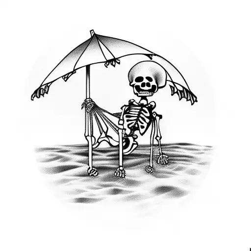 skeleton in a hammock between two palm trees with an umbrella drink tattoo design idea
