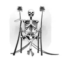 skeleton in a hammock between two palm trees with an umbrella drink tattoo design idea
