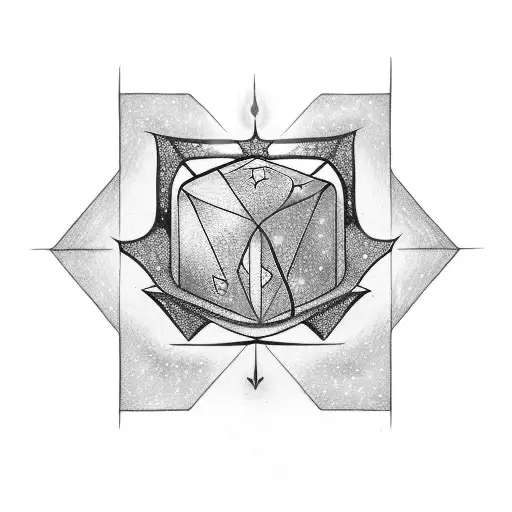 A magical cube with vibrant colors and glowing symbols floating in space tattoo design idea