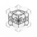 A magical cube with vibrant colors and glowing symbols floating in space tattoo design idea