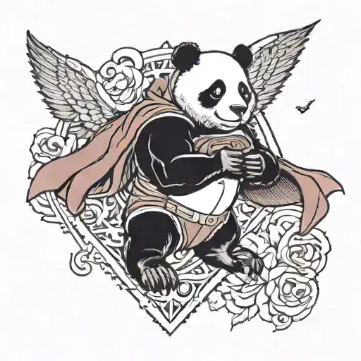 panda with superman like red cape tattoo design idea