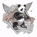 panda with superman like red cape tattoo design idea