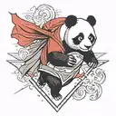 panda with superman like red cape tattoo design idea