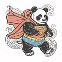 panda with superman like red cape tattoo design idea