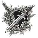 A detailed and intricate design featuring the Master Sword from Zelda intertwined with the Buster Sword from Final Fantasy 7 tattoo design idea