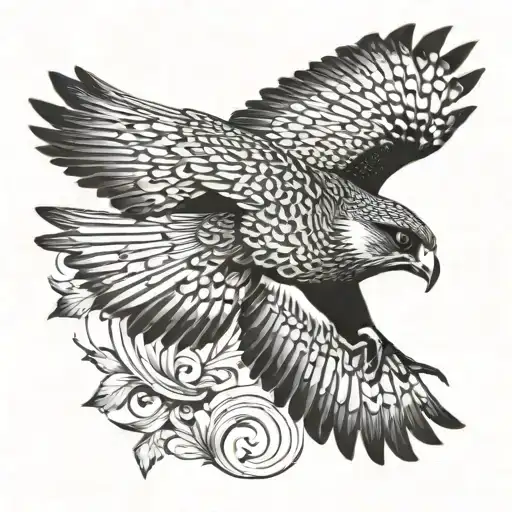 peregrine falcon diving towards the ground tattoo design idea