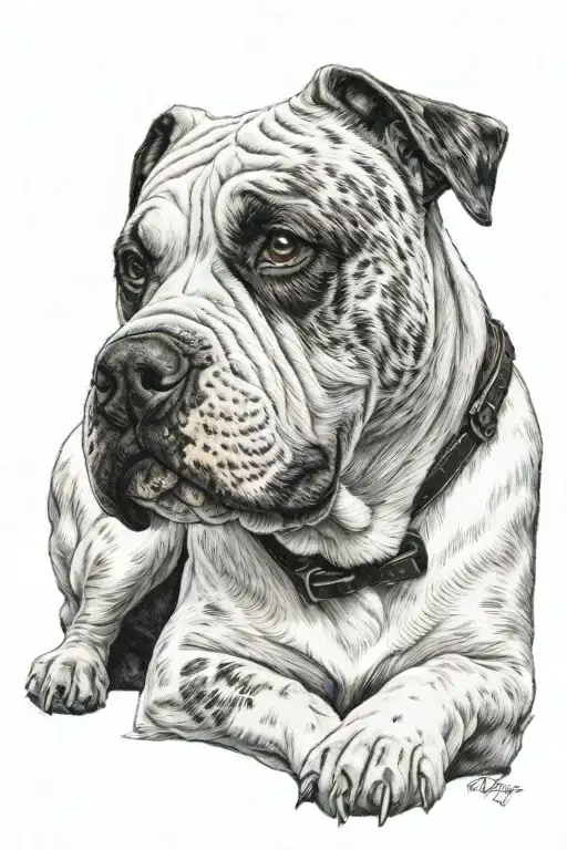 an american bulldog sitting tattoo design idea
