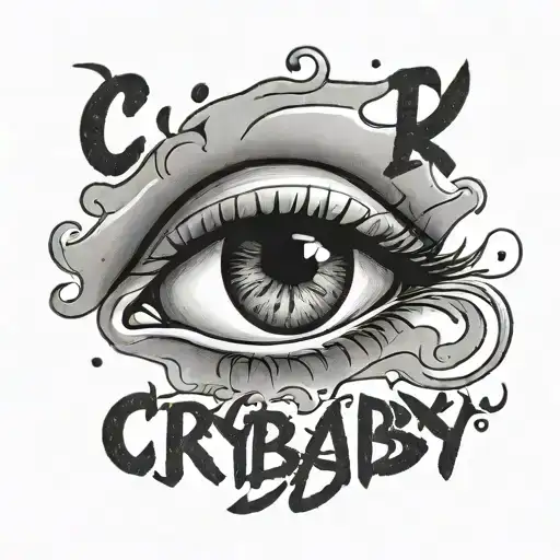 crying eye with tears with the word 'crybaby' written in a pretty font tattoo design idea