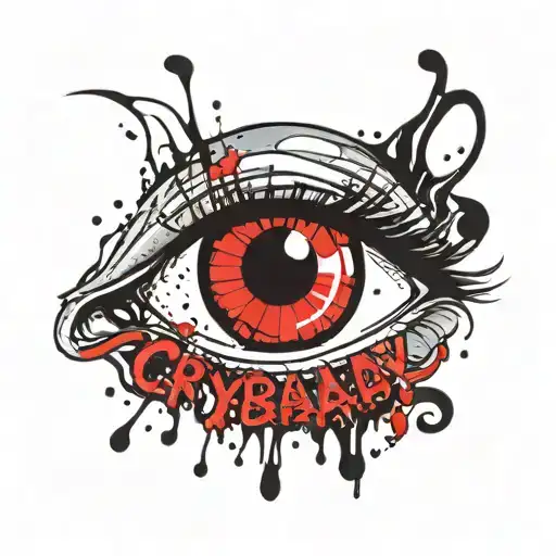 crying eye with the word 'crybaby' written in a pretty font tattoo design idea