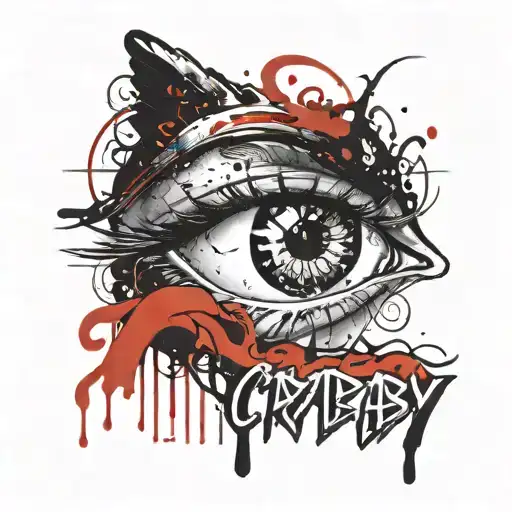 crying eye with the word 'crybaby' written in a pretty font tattoo design idea