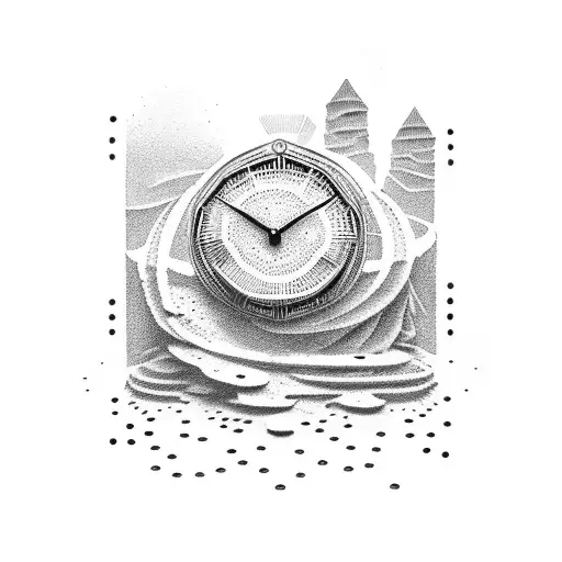 Dotwork "Broken Sand Clock" Tattoo Idea BlackInk AI