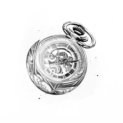 Broken hourglass with pocket watch  tattoo design idea