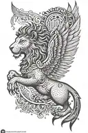 Create a tattoo design featuring the ancient Persian symbol of Faravahar with a lion silhouette tattoo design idea