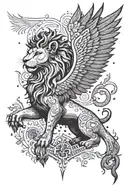 Create a tattoo design featuring the ancient Persian symbol of Faravahar with a lion silhouette tattoo design idea