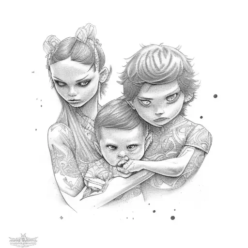 a mum with 2 sons and 1 daughter  tattoo design idea