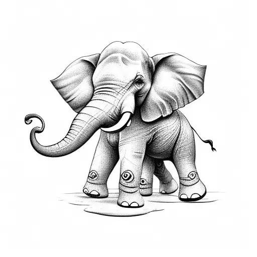an elephant with 3 little elephants tattoo design idea