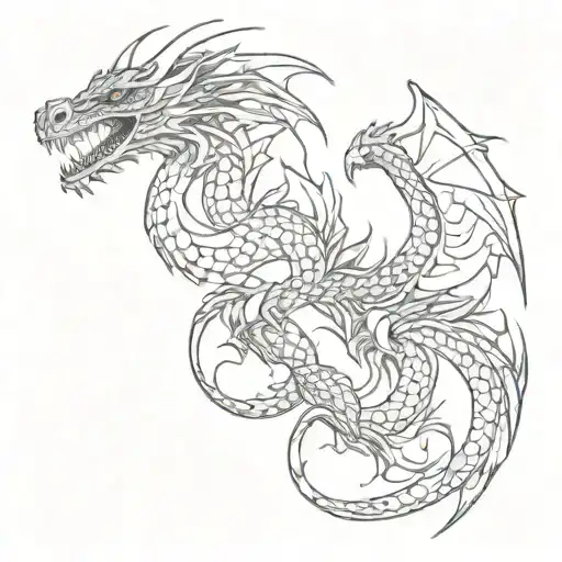 two symmetrical dragons, one facing the other.  One in red and the other in black tattoo design idea