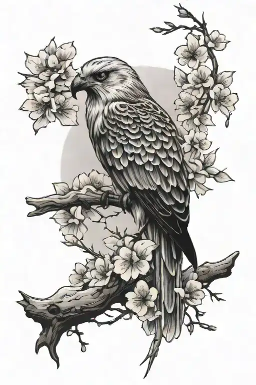 raven skull snowy owl cherry blossom branch tattoo design idea