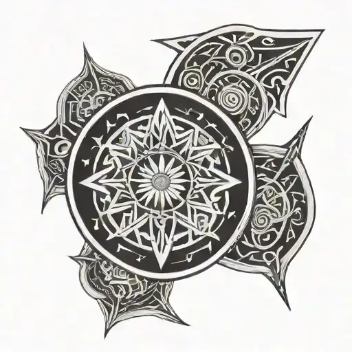 concept emphasizes the scripts for courage from Japanese, Sanskrit, and Old Norse, using a shield motif as a symbolic ba tattoo design idea