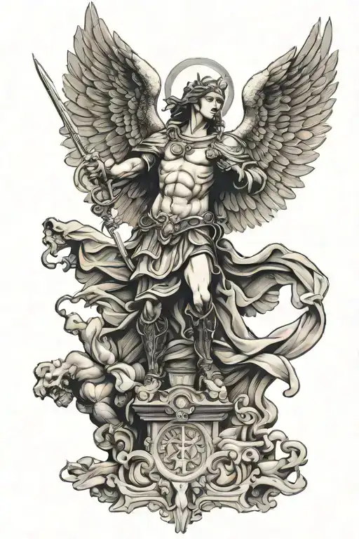 Saint Michael the Archangel Michael defeating tattoo design idea
