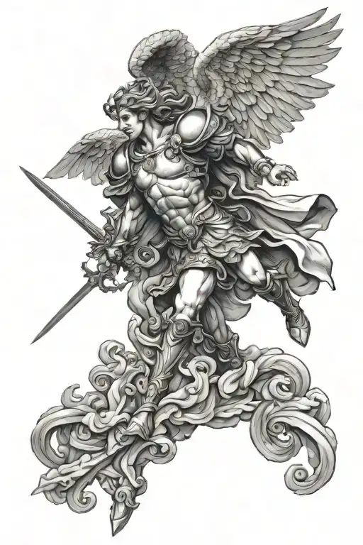 Saint Michael the Archangel Michael defeating Lucifer tattoo design idea