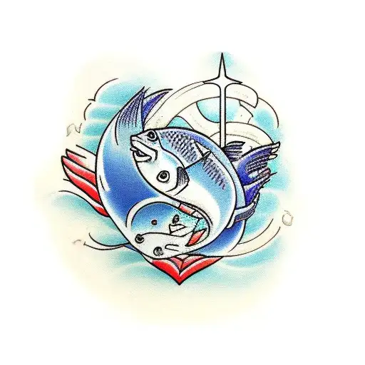 pisces with a broken heart under repair tattoo design idea