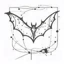 A minimalist tattoo of a paint splatter morphing into a Gothic bat silhouette tattoo design idea