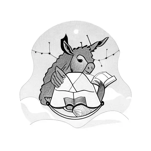 Hammock with girl  that is reading and a cord connected to globe. add  and a donkey tattoo design idea