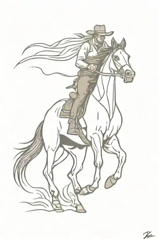 horse galloping with a cowboy outlaw and gun   tattoo design idea