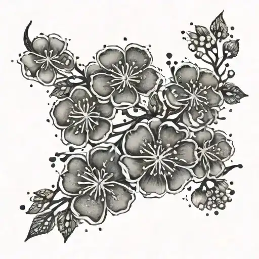 black and white plum blossom branches on a paw print tattoo design idea