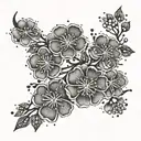 black and white plum blossom branches on a paw print tattoo design idea