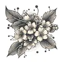 black and white plum blossom branches on a paw print tattoo design idea