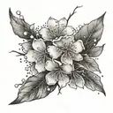 black and white plum blossom branches on a paw print tattoo design idea