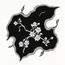 black and white plum blossom branches paw print surrounded tattoo design idea