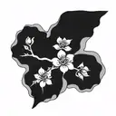 black and white plum blossom branches paw print surrounded tattoo design idea