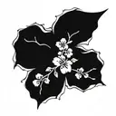 black and white plum blossom branches paw print surrounded tattoo design idea