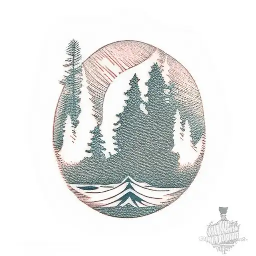 guitar silhouette pine trees tattoo design idea